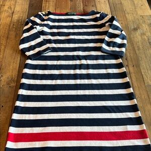 Ralph Lauren Nautical Dress EUC Gold Buttons 3/4 Sleeve Navy White and Red large